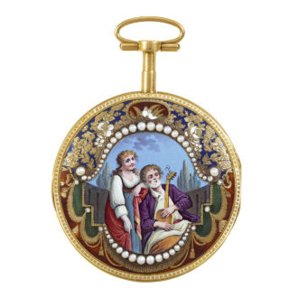 Swiss 18 carat gold, enamel and pearl-set pocket watch Circa 1800