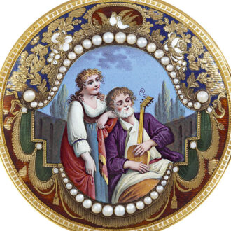 Swiss 18 carat gold, enamel and pearl-set pocket watch Circa 1800