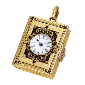 French gold, champlevé enamel book-form pendant watch Circa 1870
