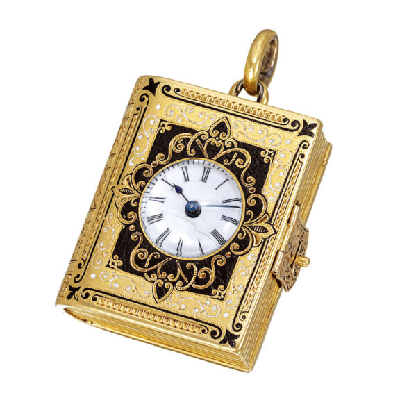 French gold, champlevé enamel book-form pendant watch Circa 1870