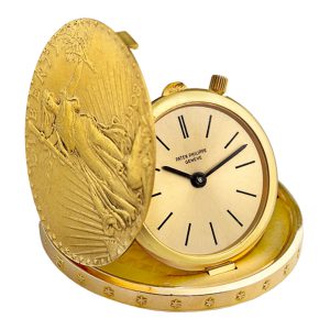 Swiss gold watch set in US 20 Dollar gold coin dated 1908 Circa 1968