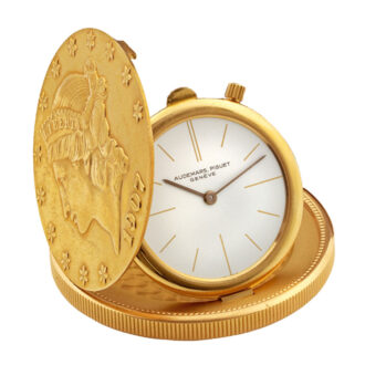 Swiss gold watch set in US 20 Dollar gold coin dated 1907 Circa 1960