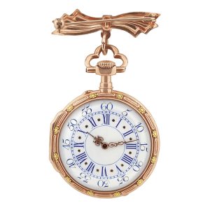 Fine Swiss 18 carat gold Louis XV style brooch watch Circa 1900