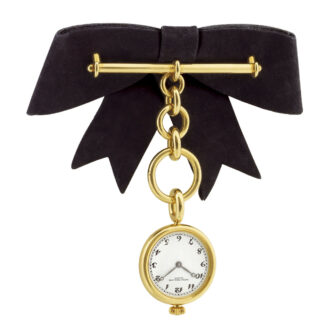 Swiss gold lapel quartz watch with chain and brooch Circa 1989
