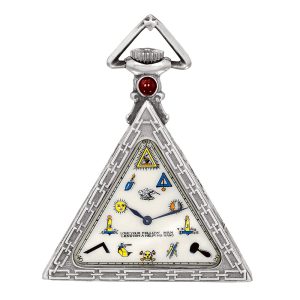 Swiss silver triangular keyless Masonic form watch Circa 1960