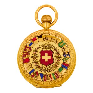 Swiss 18k gold hunting cased keyless pocket watch Circa 1890