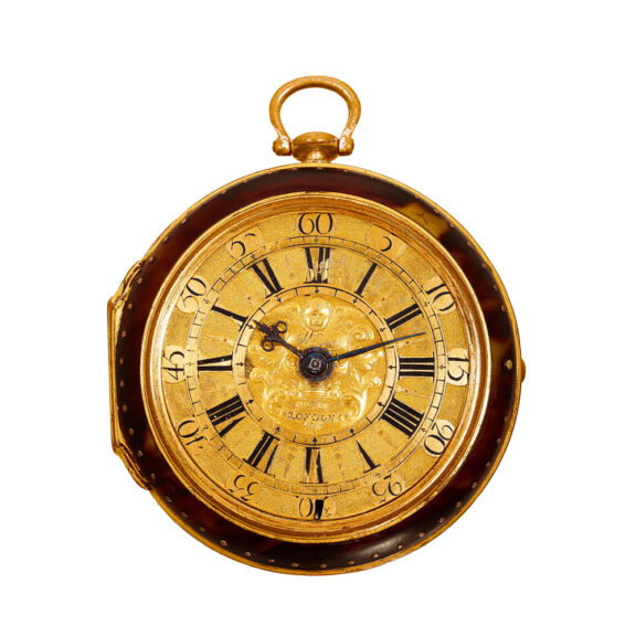 English gilt-brass and tortoiseshell pocket watch Circa 1700 English gilt-brass and tortoiseshell pocket watch Circa 1700