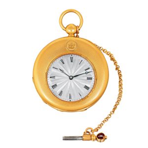 English gold watch with short chain and ratchet key Circa 1810