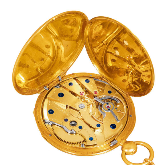 English gold watch with short chain and ratchet key Circa 1810 English gold watch with short chain and ratchet key Circa 1810