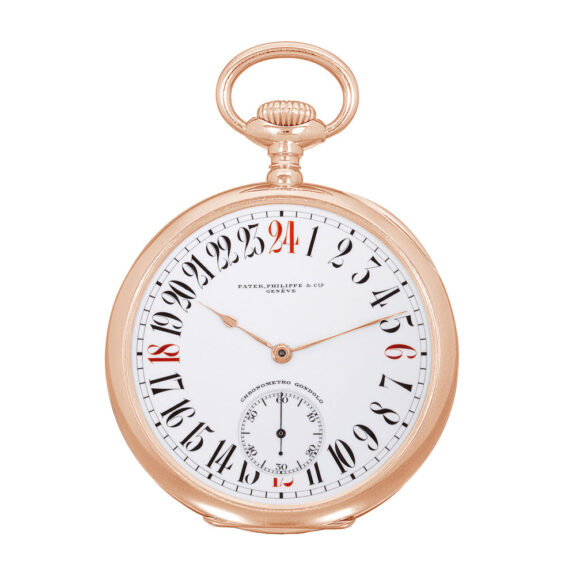 Swiss 18k pink gold Chronometro Gondolo with 24h dial Circa 1908