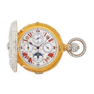 Magnificent diamond-set watch with seven complications Circa 1869