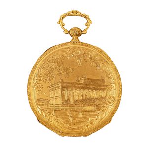Swiss gold pocket watch with taille-douce engraving Circa 1845