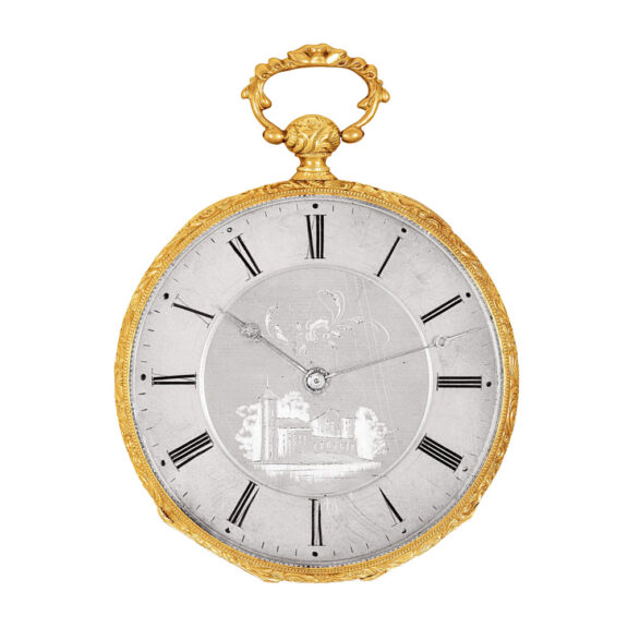 Swiss gold pocket watch with taille-douce engraving Circa 1845 Swiss gold pocket watch with taille-douce engraving Circa 1845