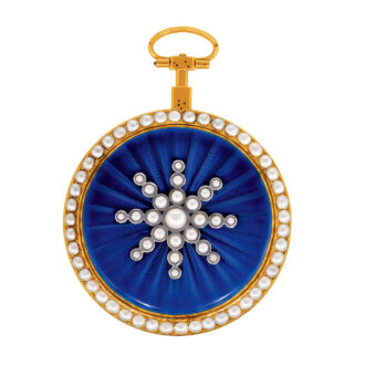 Elegant Swiss 18k gold, enamel and pearl-set pocket watch Circa 1785