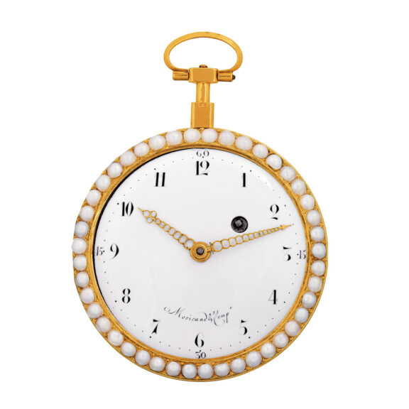 Elegant Swiss 18k gold, enamel and pearl-set pocket watch Circa 1785 Elegant Swiss 18k gold, enamel and pearl-set pocket watch Circa 1785