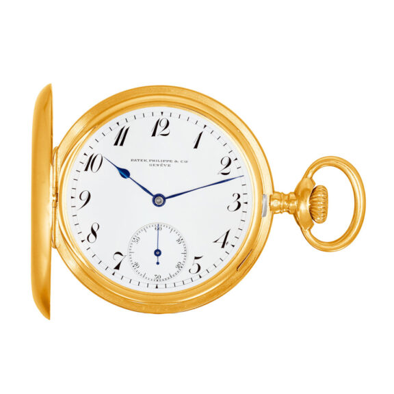 Swiss 18k yellow gold hunting cased keyless pocket watch Circa 1905