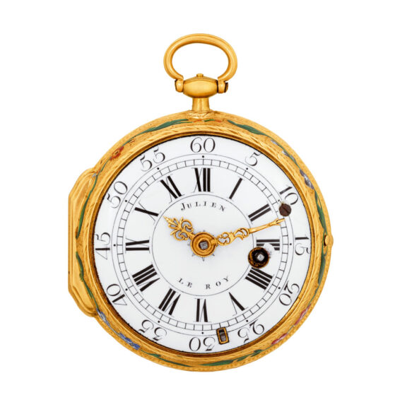 French 20k gold verge open faced with matching châtelaine Circa 1752 French 20k gold verge open faced with matching châtelaine Circa 1752