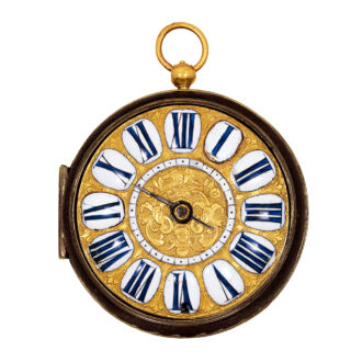 French leather-covered gilt brass single-hand oignon watch circa 1700