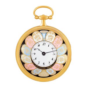 Swiss gold watch with colourful polychrome enamel dial Circa 1820