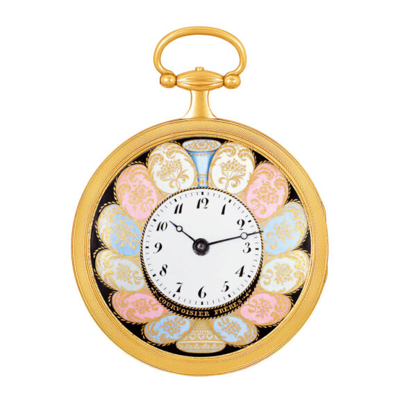 Swiss gold watch with colourful polychrome enamel dial Circa 1820