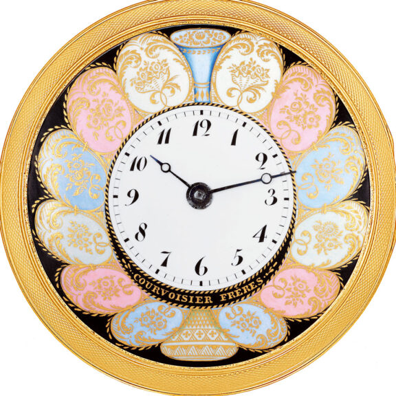 Swiss gold watch with colourful polychrome enamel dial Circa 1820 Swiss gold watch with colourful polychrome enamel dial Circa 1820