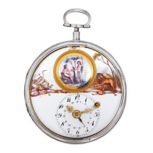 Swiss silver Adam and Eve animated watch with date Circa 1815