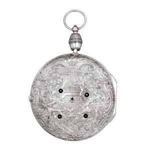German silver repeating repoussé coach watch Circa 1740