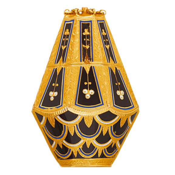 Swiss gold, enamelled basket pendant form watch Circa 1810