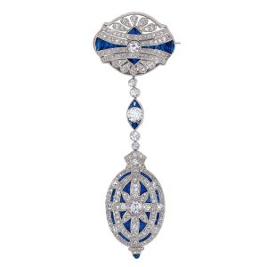 American platinum, sapphire and diamonds brooch watch Circa 1925