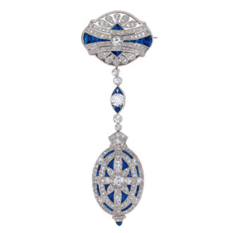 American platinum, sapphire and diamonds brooch watch Circa 1925