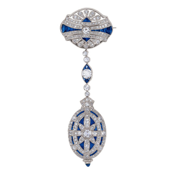 American platinum, sapphire and diamonds brooch watch Circa 1925
