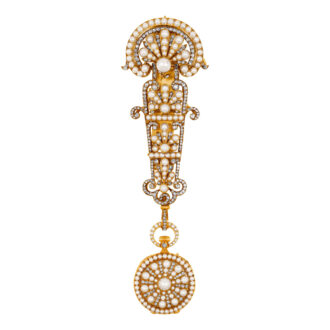 Swiss gold lady's pendant brooch watch and chatelaine Circa 1875
