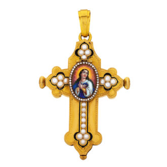 Swiss gold crucifix pendant watch with medallion Circa 1875