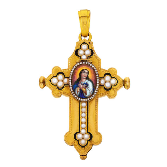 Swiss gold crucifix pendant watch with medallion Circa 1875