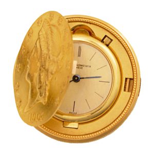 Swiss gold watch set in US 20 Dollar gold coin dated 1904 Circa 1980