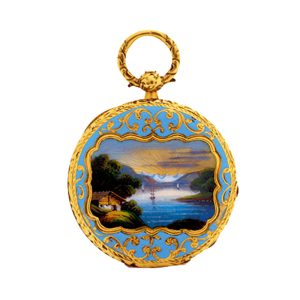 Swiss 18k yellow gold and enamel pendant watch Circa 1820
