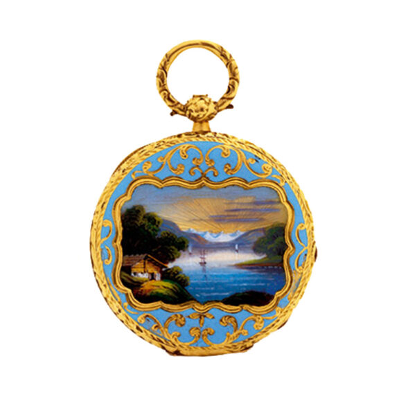 Swiss 18k yellow gold and enamel pendant watch Circa 1820