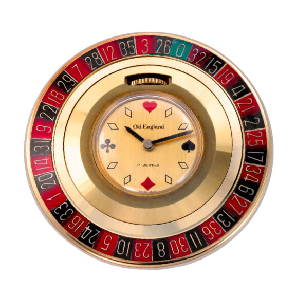 Interesting Swiss gilt brass watch with roulette feature Circa 1930