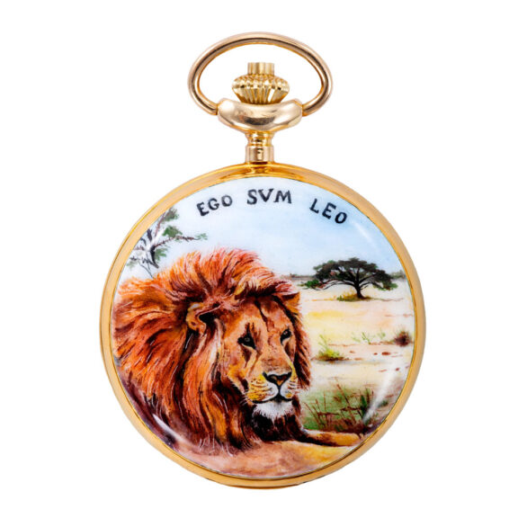 Swiss gold hunter cased pocket watch with enamel scene Circa 1980