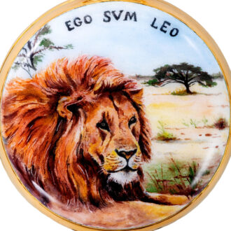 Swiss gold hunter cased pocket watch with enamel scene Circa 1980
