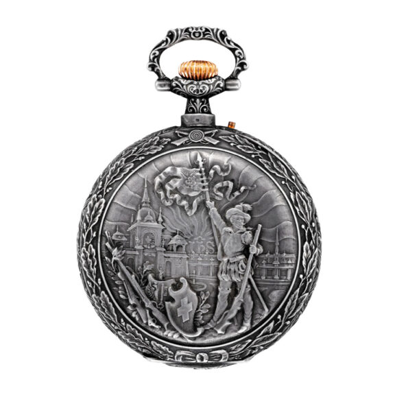 Rare Swiss nielloed silver keyless pocket watch Circa 1895