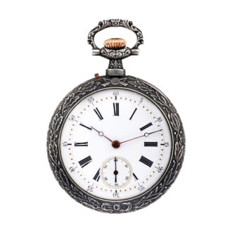 Rare Swiss nielloed silver keyless pocket watch Circa 1895