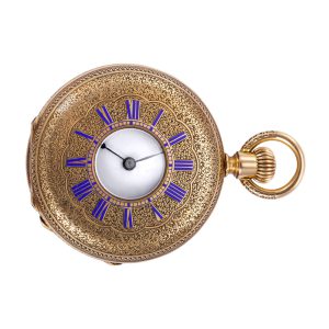 Swiss 18 carat gold half hunting cased keyless lever Circa 1875