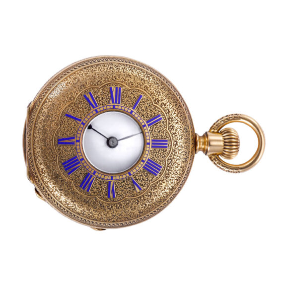 Swiss 18 carat gold half hunting cased keyless lever Circa 1875