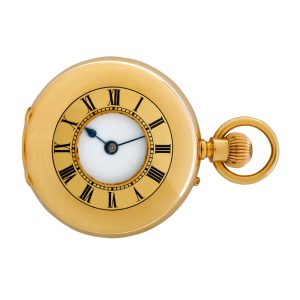 Swiss 18 carat gold half hunting cased keyless lever Circa 1890