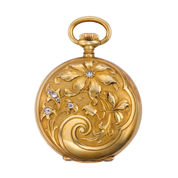 Swiss small gold hunting cased keyless pocket watch Circa 1898