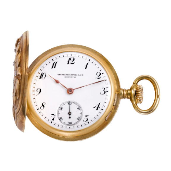 Swiss small gold hunting cased keyless pocket watch Circa 1898 Swiss small gold hunting cased keyless pocket watch Circa 1898