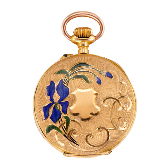 Fine Swiss pink gold and cloisonne enamel pocket watch Circa 1890