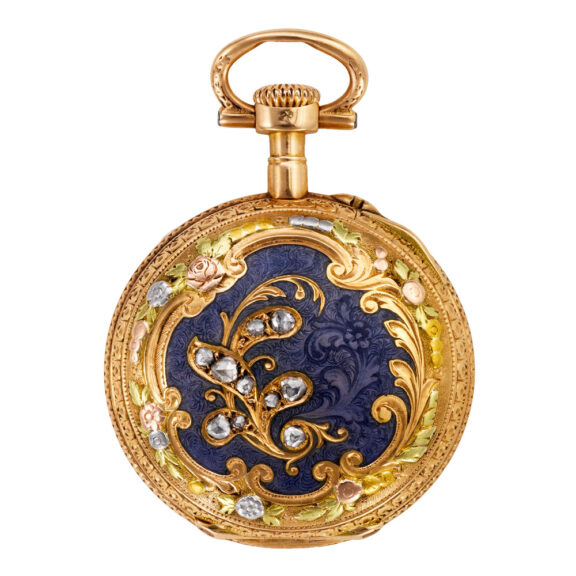 Small French gold and enamel cylinder pocket watch Circa 1890