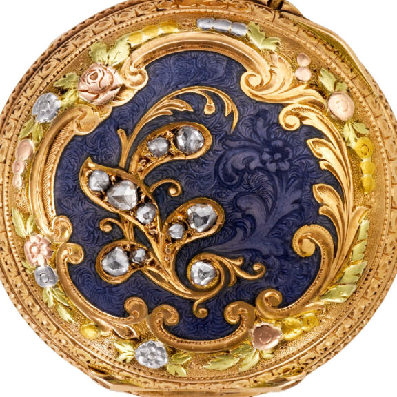 Small French gold and enamel cylinder pocket watch Circa 1890 Small French gold and enamel cylinder pocket watch Circa 1890